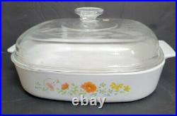 Corning Ware'Wild Flowers' Casserole 10 pc set with Pyrex Lids Some Unused