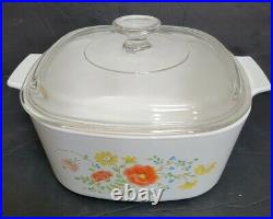 Corning Ware'Wild Flowers' Casserole 10 pc set with Pyrex Lids Some Unused