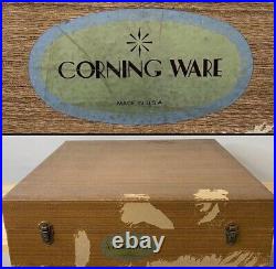 Corning ware 1 3/4 QT P-1 3/4-B Pyrex with wooden box 1970 VINTAGE Rare set