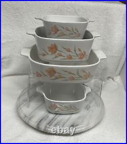 CorningWare Peach Floral Casserole Bowls 2 liter WithLid, 1/2 Liter, Set Of 2 P43