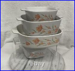 CorningWare Peach Floral Casserole Bowls 2 liter WithLid, 1/2 Liter, Set Of 2 P43