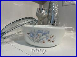 EXTREMELY RARE VINTAGE Corning Ware Pyrex Casserole Dish Blue Iris with lid