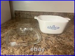 EXTREMELY RARE Vintage Pyrex Corning Wear Blue Cornflower Corningwear Dish & Lid