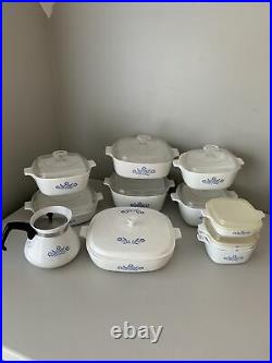 Lot Of 22 Piece Vintage Corning Ware Blue Cornflower Cookware Classic American