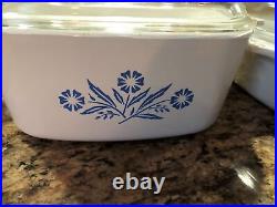 Lot of 3 Vintage Corning Ware Blue Cornflower Baking Casserole Dish with Lids