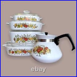 Lot of 5 Vintage Corning Ware Spice of Life Covered Casserole Set WithPyrex Lids