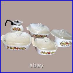 Lot of 5 Vintage Corning Ware Spice of Life Covered Casserole Set WithPyrex Lids