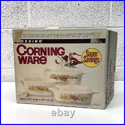 NEW VTG 80s Corning Ware 6pc. Casserole Trio Set withLids A-33-8 Spice-o-Life