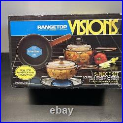 NEW Vintage 5-Piece Starter Set VISIONS Rangetop Cookware Corning V-168 1987 USA