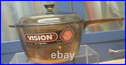 New Set 3 Vintage Retro Vision Pans Corning Amber Glass Saucepans French