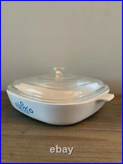 Original Corning Ware Blue Cornflower 9.5 inch Cookware with Lid Vintage 1970s