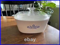Original Vintage Corning Ware Blue Cornflower Baking Dish Glass Lid P 43 B