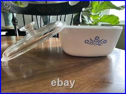 Original Vintage Corning Ware Blue Cornflower Baking Dish Glass Lid P 43 B
