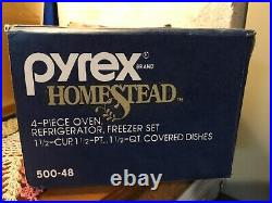 PYREX 4 pc. Homestead BROWN Oven Refrigerator Freezer NIB Vintage 500-48