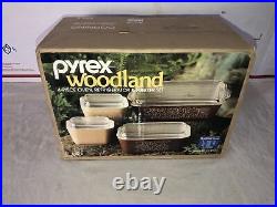 PYREX 4 pc. WOODLAND BROWN Oven Refrigerator Freezer Set Sealed Box Vintage