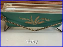 Pyrex 2 Qt Green Wheat Casserole Dish Promotional 575-B Lid 550c Cradle Rack Vtg Pyrex 2 Qt Green Wheat Casserole Dish Promotional 575-B Lid 550c Cradle Rack Vtg