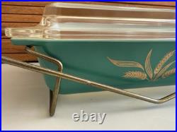 Pyrex 2 Qt Green Wheat Casserole Dish Promotional 575-B Lid 550c Cradle Rack Vtg Pyrex 2 Qt Green Wheat Casserole Dish Promotional 575-B Lid 550c Cradle Rack Vtg