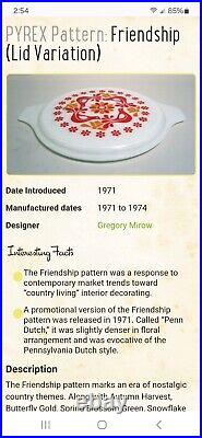 Pyrex Penn Dutch Friendship Promo 475-B Casserole, Lid 25-C & Underplate 795-3