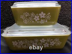 Pyrex Spring Blossom Crazy Daisy 8PC Set 501, 501, 0502, 0503 Green and White