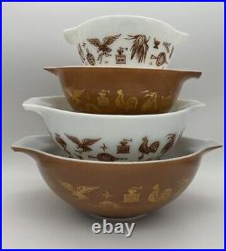 Pyrex Vintage Set of 4 Cinderella Early American Brown Mixing Nesting Bowls Gold