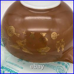 Pyrex Vintage Set of 4 Cinderella Early American Brown Mixing Nesting Bowls Gold