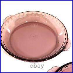 Pyrex Visions Corning Ware 6 pc Cookware Roaster Pot Pie Plates Cranberry Vtg
