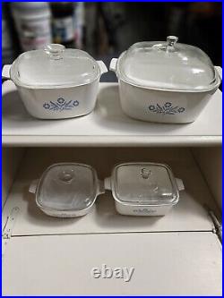 RARE AUTHENTIC vintage corning ware blue cornflower casserole Dishes with lids