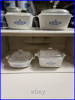 RARE AUTHENTIC vintage corning ware blue cornflower casserole Dishes with lids