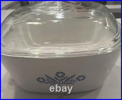 RARE Corning Ware FOUR QUART Casserole P-84-b Glass Lid Blue Cornflower Vintage