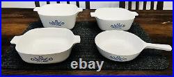 RARE VINTAGE 4 Pc CORNING WARE BLUE CORNFLOWER CASSEROLE