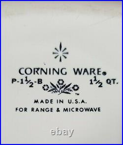 RARE Vintage Corning Ware STAMP P-1 1/2 -B Blue Cornflower 1.5 Qt. With Pyrex Lid