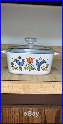 RARE Vintage corning ware with Glass lid 2 Qt (1975) 2 Blue Doves