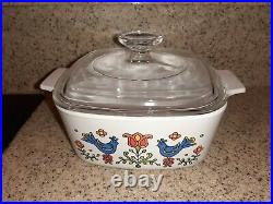 RARE Vintage corning ware with lid 1.5 Qt (1975) 2 Birds $CUT