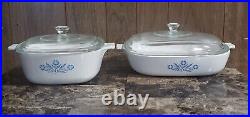 Rare Corning Ware Vintage Set (2) Blue Cornflower