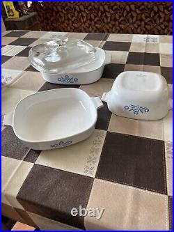 Rare Find! Pyrex Corning Ware(Vintage) white with blue flowers