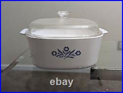 Rare VINTAGE CORNING WARE BLUE CORNFLOWER 5 LITER CASSEROLE DISH & LID EMBOSSED