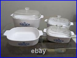 Rare VINTAGE CORNING WARE BLUE CORNFLOWER 5 LITER CASSEROLE DISH & LID EMBOSSED