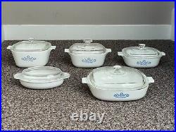 Rare Vintage 1960s Corning Ware Blue Cornflower, Made In Canada (5 pieces+lids)