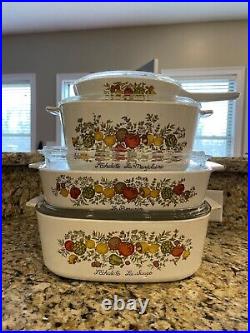 Rare Vintage CORNING WARE Spice of Life Set of 4 Stamped With Lids