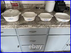 Rare Vintage Corning Ware Blue Corn Flower 4 Piece Lot with 1 Lid