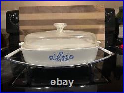 Rare Vintage Corning Ware Blue Cornflower Casserole Dish 11 with Trivet P-16-B