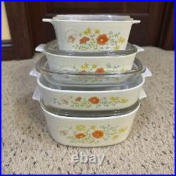 Rare Vintage Corning Ware Set Of 4 Wild Flowers With Lids