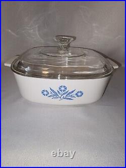 Rare Vtg Corning Ware 2 Qt Blue Cornflower A-2 Casserole with Pyrex Lid A-9-C