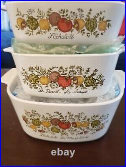 Rare vintage corning ware 3-pc spice of life set with lids