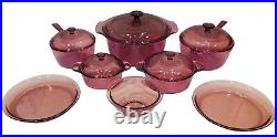 Set of 13 Vision WARE Visions Corning PYREX Cranberry Glass Cookware with Lids