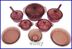 Set of 13 Vision WARE Visions Corning PYREX Cranberry Glass Cookware with Lids