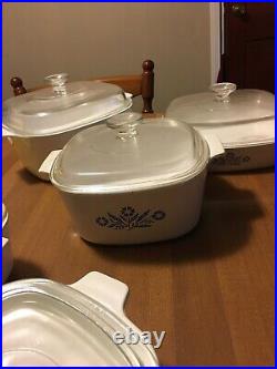 Set of 7 Vintage Corning Ware Baking Dishes Blue Cornflower Pattern