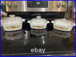 Three Vintage Corning Ware L'ECHALOTE Spice of Life Baking Dishes with Lids