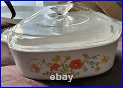VINTAGE CORNING WARE 2 QT WILDFLOWER ORANGE POPPY CASSEROLE WithLID A-2-B