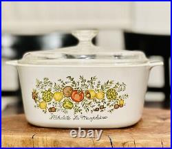 VINTAGE CORNING WARE A-3-B 3 QUART CASSEROLE DISH With PYREX A9C LID-SPICE OF LIFE
